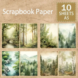 Junk Journal Treasures - A5 Journal papers 10 sheets - Nature Trees