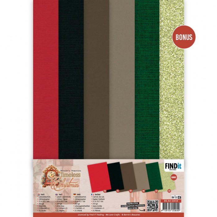 BB-A4-10018 Linen Cardstock Pack - Berries Beauties - Timeless Christmas - A4