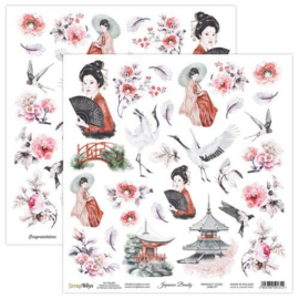 ScrapBoys Japanese Beauty paper cut out elements DZ JABE-07 190gr 30,5x30,5cm - PAKKETPOST!
