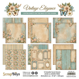 SB-VIEL-10   Paper Collection Set 20,3x20,3cm Vintage Elegance, 250 gsm (12 sheets, 12 designs, 2x6 double-sided sheets, 2 bonus designs)