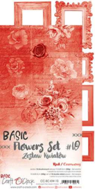 CC-BC-KW-10 Basic Flowers Set 10, Red, extras to cut, 15,5x30,5cm, mirror print (18 sheets, 6 designs, 3x6 double-sided sheets + bonus design on the cover, 250g)