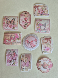 Junk Journal stickers - Roze thema - 10 stuks