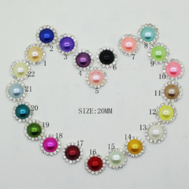 Rhinestone met parel 20mm - Zwart (6) - per stuk