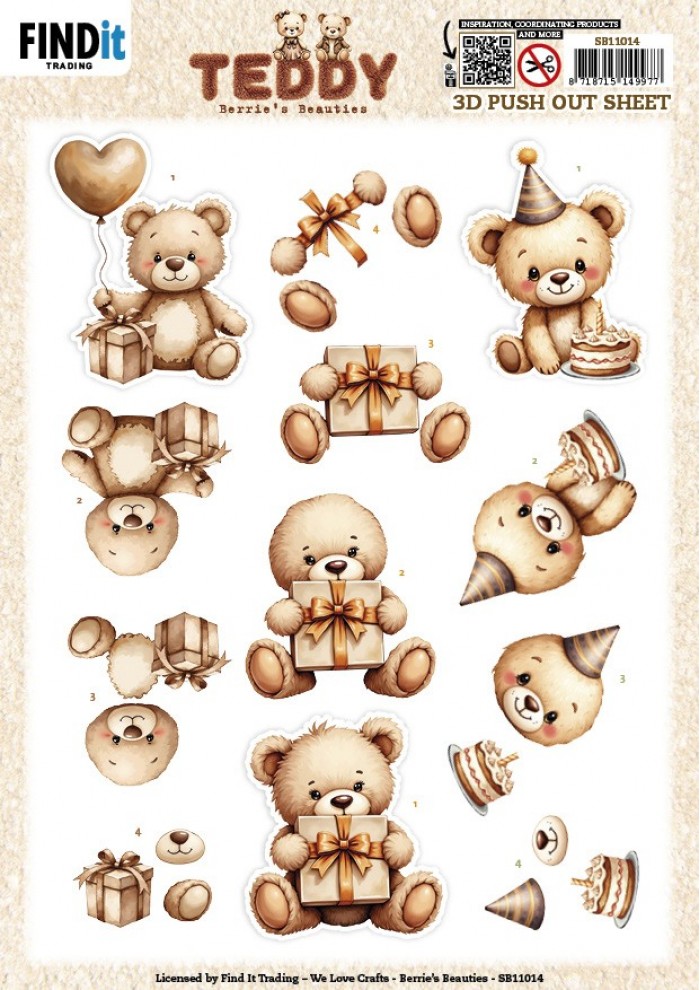 SB11014 3D Push out Sheet - Berries Beauties - Teddy - Present