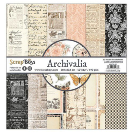 ScrapBoys Archivalia paperset 12 vl+cut out elements-DZ ARCH-08 190gr 30,5cmx30,5cm - PAKKETPOST!