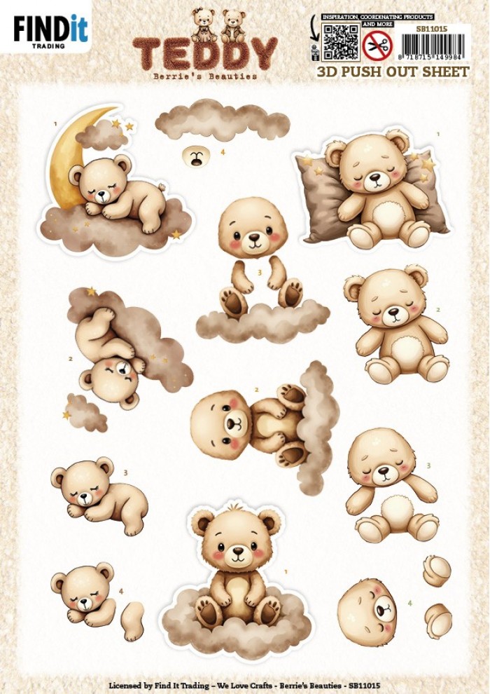 SB11015 3D Push out Sheet - Berries Beauties - Teddy - Clouds