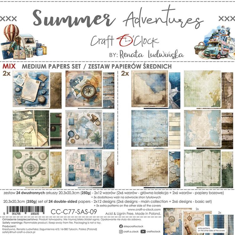 CC-C77-SAS-09 Craft O' Clock - Summer Adventures - Mix Paper Set 20,3x20,3cm