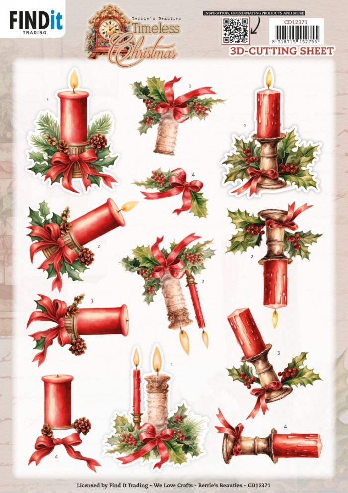 CD12371 3D Cutting Sheet - Berries Beauties - Timeless Christmas - Timeless Candle