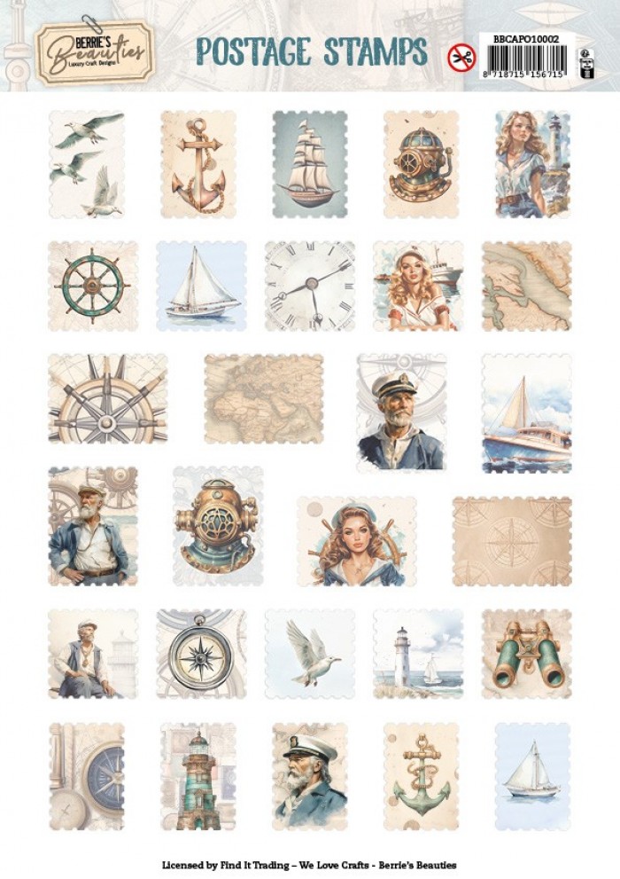 BBCAPO10002 Berries Beauties - Collage Art - Push Out Postage Stamp - Nautical Breeze
