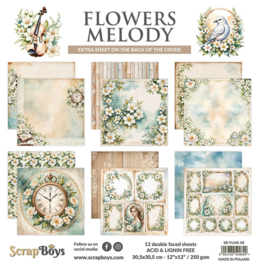 SB-FLME-08 Paper Collection Set 30,5x30,5cm Flowers Melody, 250 gsm (12 sheets, 12 designs, 2x6 double-sided sheets, bonus design 30,5x30,5) - PAKKETPOST!