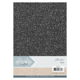 CDEGP021 Glitterkarton A4 250gr - Zwart  - 6 stuks - Card Deco