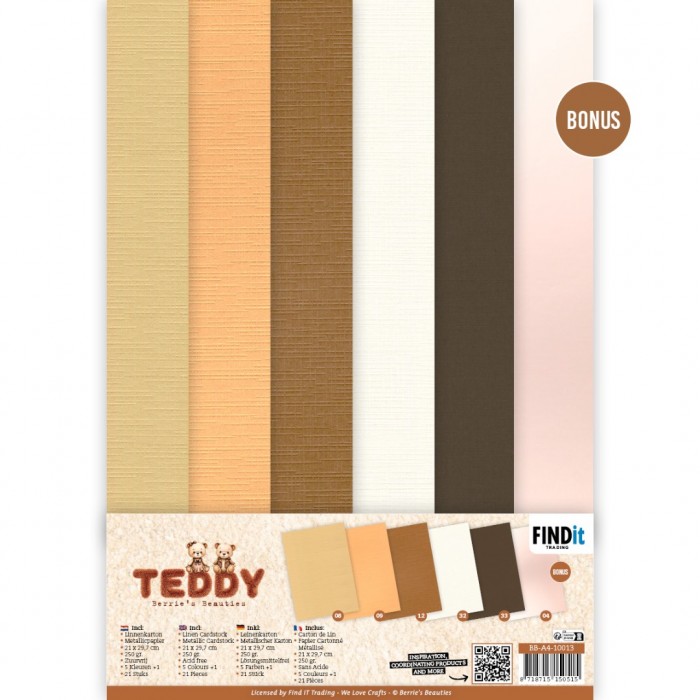BB-A4-10013 Linen Cardstock Pack - Berries Beauties - Teddy - A4