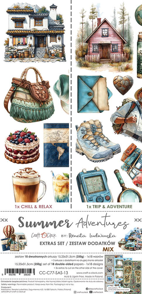 CC-C77-SAS-13  Craft O' Clock - Summer Adventures - Plaatjes Set Mix 15x30,5cm