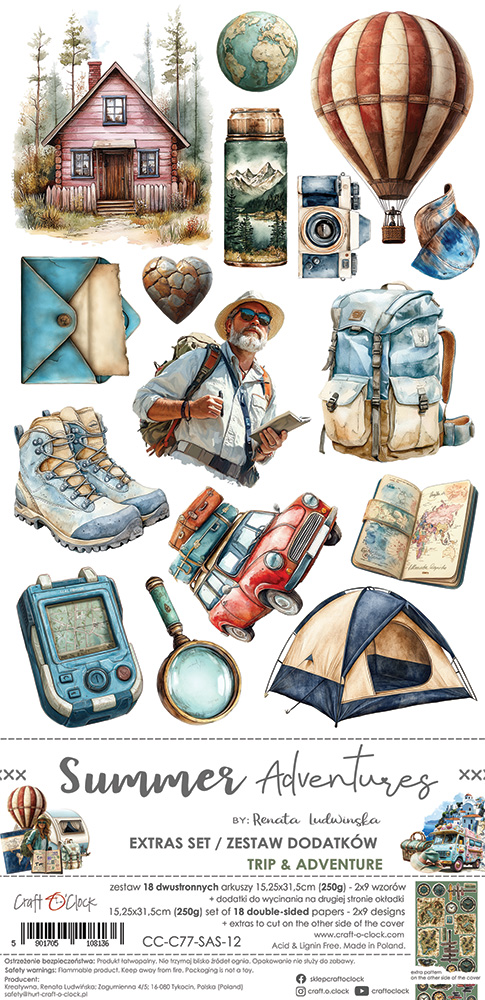 CC-C77-SAS-12  Craft O' Clock - Summer Adventures - Plaatjes Set 15x30,5cm