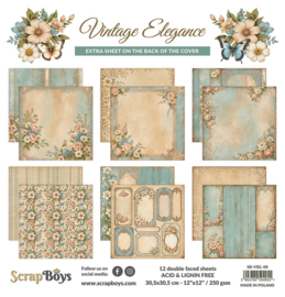 SB-VIEL-08   Paper Collection Set 30,5x30,5cm Vintage Elegance, 250 gsm (12 sheets, 12 designs, 2x6 double-sided sheets, bonus design 30,5x30,5) - PAKKETPOST!!