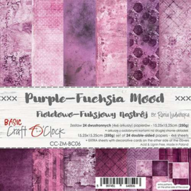 CC-ZM-BC06 Paper Collection Set 6"*6" Basic 06 - Purple-Fuchsia Mood, 250 gsm (24 sheets, 12 designs, 4x6 double-sided sheets, bonus design - 2 sheets)