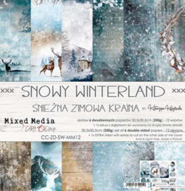 CC-ZD-SW-MM12 Paper Collection Set 12"*12" Snowy Winterland, Mixed Media, 250 gsm (6 double-sided sheets, 12 designs, bonus design 30,5x30,5 cm on the cover) - Pakketpost!