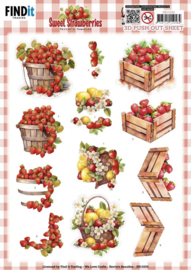 SB11026 3D Push out Sheet - Berries Beauties - Sweet Strawberries - Strawberries in a Basket