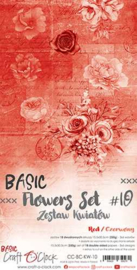 CC-BC-KW-10 Basic Flowers Set 10, Red, extras to cut, 15,5x30,5cm, mirror print (18 sheets, 6 designs, 3x6 double-sided sheets + bonus design on the cover, 250g)