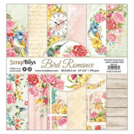 ScrapBoys Bird Romance paperset 12 vl+cut out elements-DZ BIRO-08 190gr 30,5cmx30,5cm - PAAKETPOST!