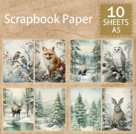 Junk Journal Treasures - A6 Journal papers 10 sheets -Dieren 1