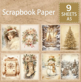 Junk Journal Treasures - A6 Journal papers 9 sheets - Vintage Christmas