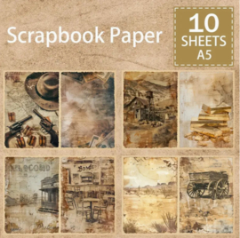 Junk Journal Treasures - A6 Journal papers 10 sheets - Cowboys / Western