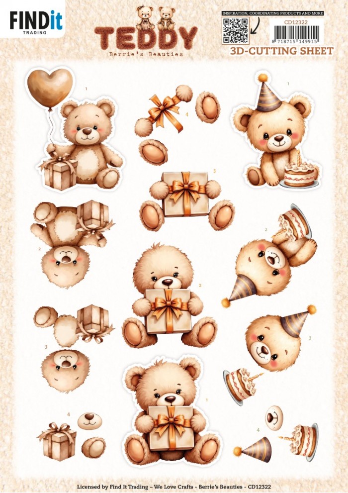 CD12322 3D Cutting Sheet - Berries Beauties - Teddy - Present