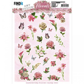 Cutting Sheets - Amy Design - Pink Florals - Small Elements - CD12111