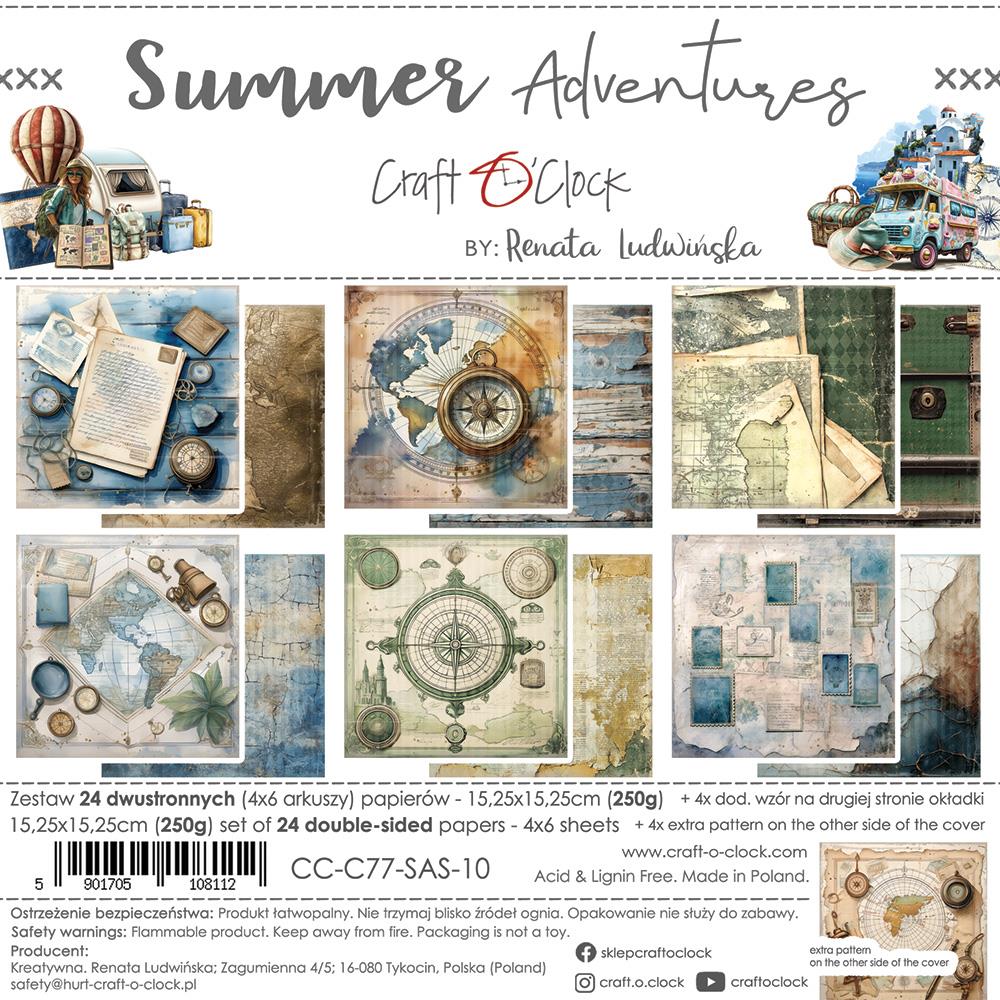 CC-C77-SAS-10  Craft O' Clock - Summer Adventures - Paper Set15x15cm