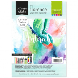 2911-4003 Watercolor Paper - 300 grams - A4 - 10stuks - Intens White - Florence - Vaessen Creative