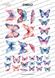 GH6053 Knipvel Vlinders Blauw/Roze tinten - Gerda's Hobbyshop