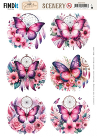 BBSC10093 Scenery Push out - Berries Beauties - Pink Butterflies - Round