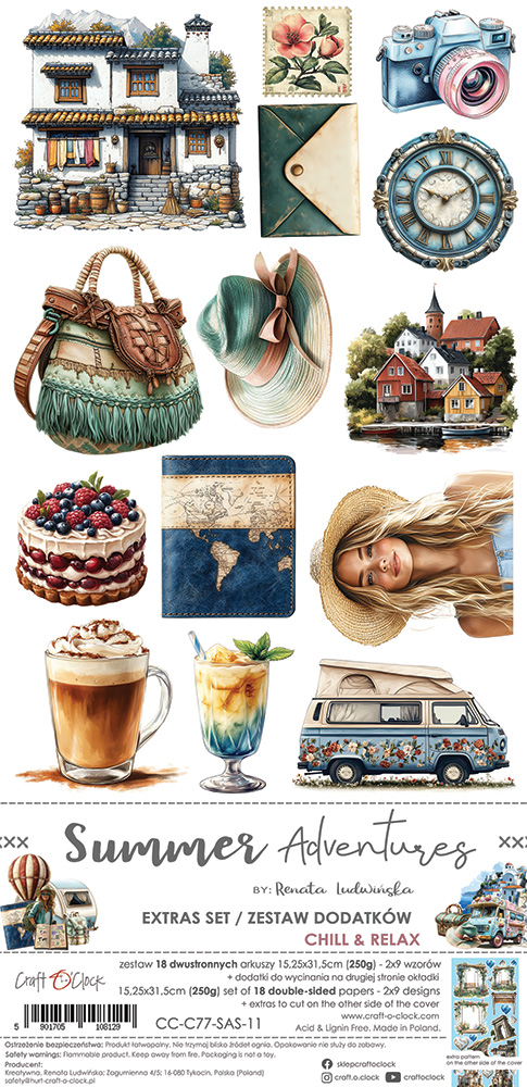 CC-C77-SAS-11  Craft O' Clock - Summer Adventures - Plaatjes Set 15x30,5cm