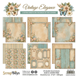 SB-VIEL-09   Paper Collection Set 15x15cm Vintage Elegance, 250 gsm (24 sheets, 12 designs, 4x6 double-sided sheets, 2 bonus designs)