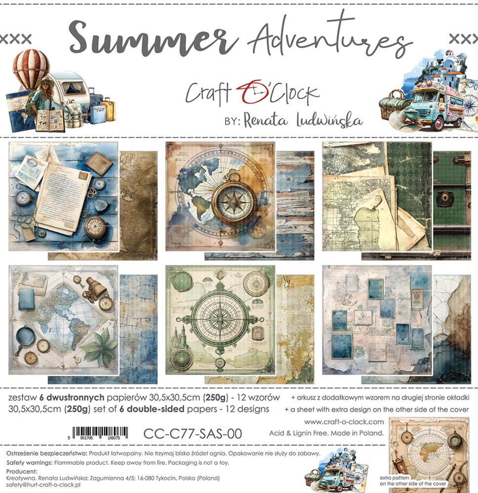 CC-C77-SAS-00  Craft O' Clock - Summer Adventures - Paper Set 30,5x30,5cm - PAKKETPOST!!!