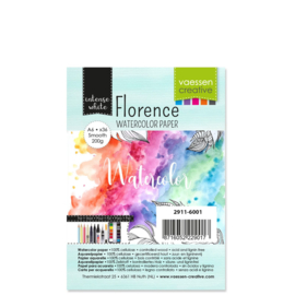 2911-6001 Watercolor Paper - 200 grams Smooth - A6 - 36stuks - Intens White - Florence - Vaessen Creative