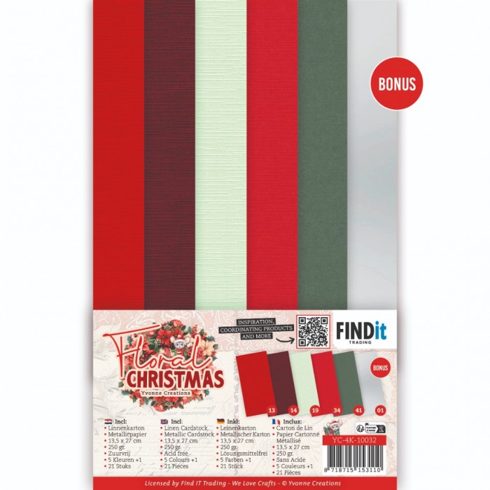 YC-4K-10032 Linen Cardstock Pack - Yvonne Ceations - Floral Christmas- 4K