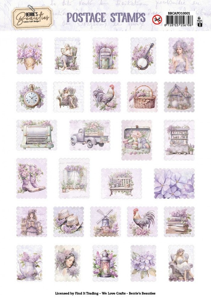 BBCAPO10001 Berries Beauties - Collage Art - Push Out Postage Stamp - Lovely Lilacs