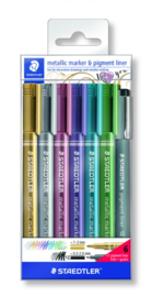 Metallic Marker - Set 6 Kleuren + Pigment Liner - 8323-SWP6P