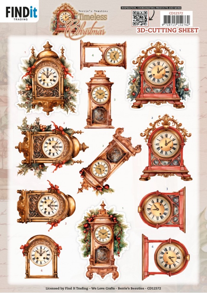 CD12372 3D Cutting Sheet - Berries Beauties - Timeless Christmas - Timeless Clock