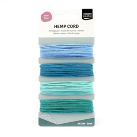 3908-008 Vaessen Creative • Hemp Cord Assortiment 4x10m Blauw/groen