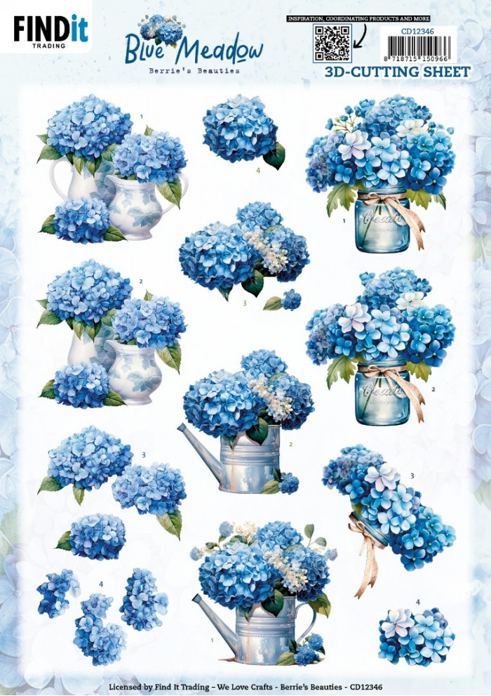 CD12346 3D Cutting Sheet - Berries Beauties - Blue Meadow - Vase