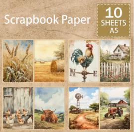 Junk Journal Treasures - A6 Journal papers 10 sheets - Farm