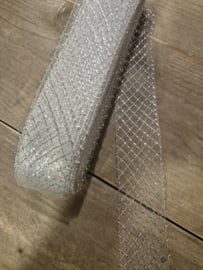 Ruitlint 4.5cm breed - Zilver glitter - per meter