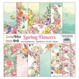 ScrapBoys Spring Flowers paperset 12 vl+cut out elements-DZ SPFL-08 190gr 30,5cmx30,5cm - PAKKETPOST!