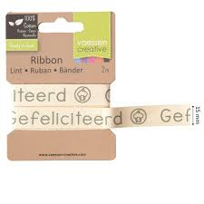 1108-624 Vaessen Creative • Ribbon 2mx15mm NL Gefeliciteerd