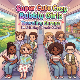 FITCCB10008 Findit Color - Coloring Book - Super Cute Cozy Bubbly Girls Traveling Europe