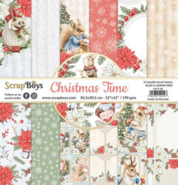 ScrapBoys Christmas Time paperset 12 vl+cut out elements-DZ CHTI-08 190gr 30,5cmx30,5cm - PAKKETPOST!