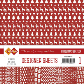 CDDSKR001 Designer Sheets 15x15cm - Kerst Rood - Card Deco